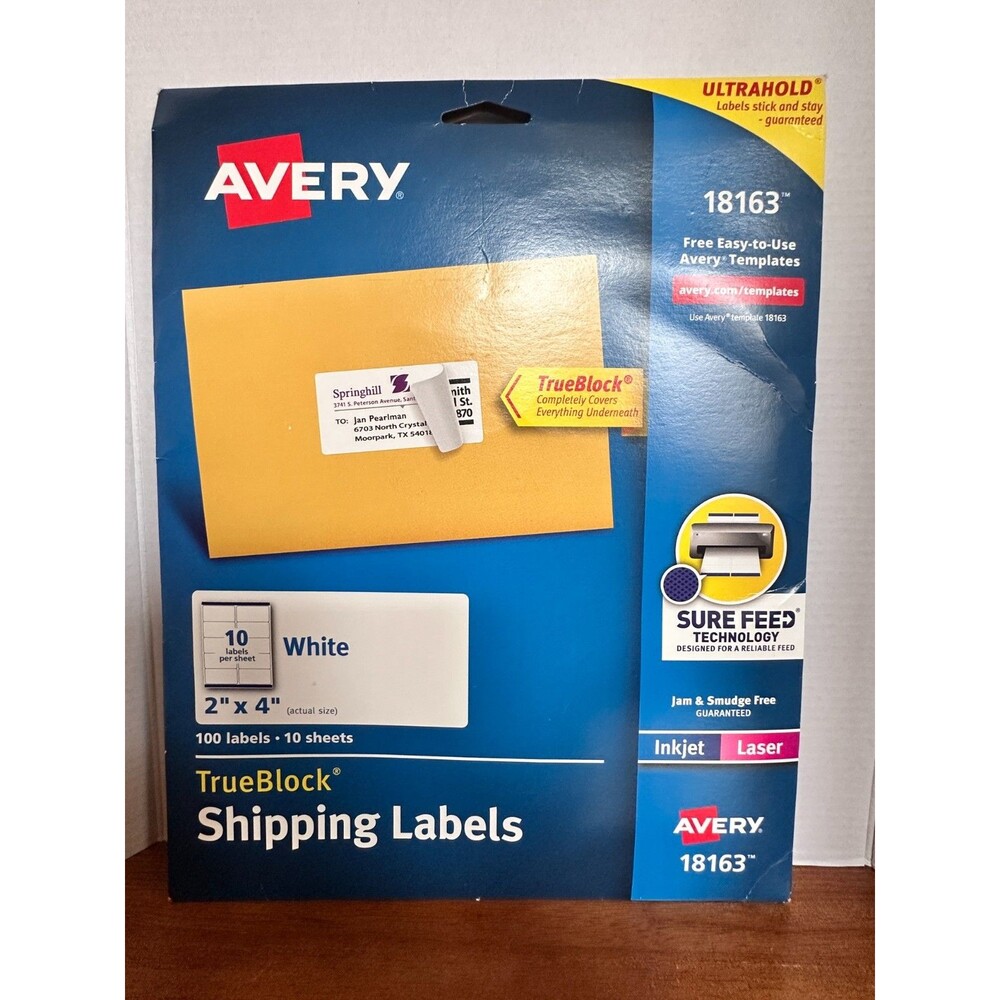 Avery Shipping Labels White Paper 2"x4", TrueBlock® Laser/Inkjet 100 (18163)